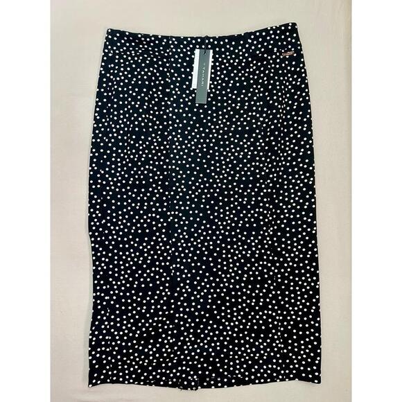 T TAHARI Midi Pencil Skirt Size S Black White Polka Dot Slit Leg Tummy Control - Picture 10 of 12